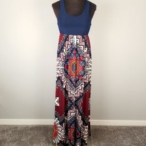 Navy & Maroon tribal geo print maxi